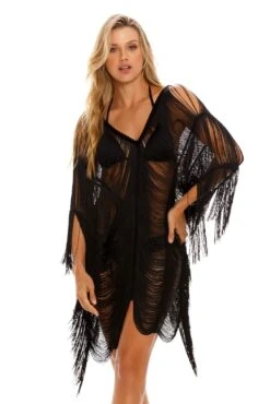 Milonga Zafari Fringe Strand Tuniek Zwart