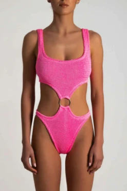 Paramidonna Geribbeld Badpak Neon Roos