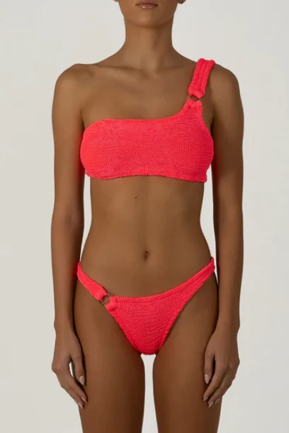 Paramidonna Geribbelde One Shoulder Bikini Koraal