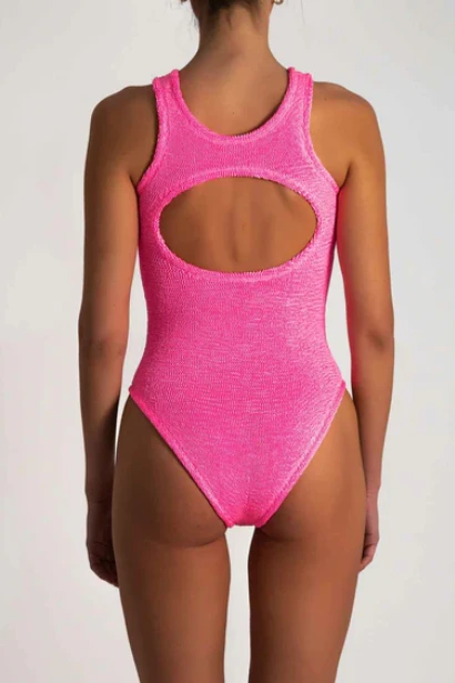 Paramidonna Geribbeld High Neck Badpak Neon Roos - Afbeelding 2